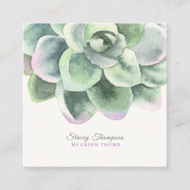 PixDezines Desert Rose Succulent Watercolor Square Business Card (Front)
