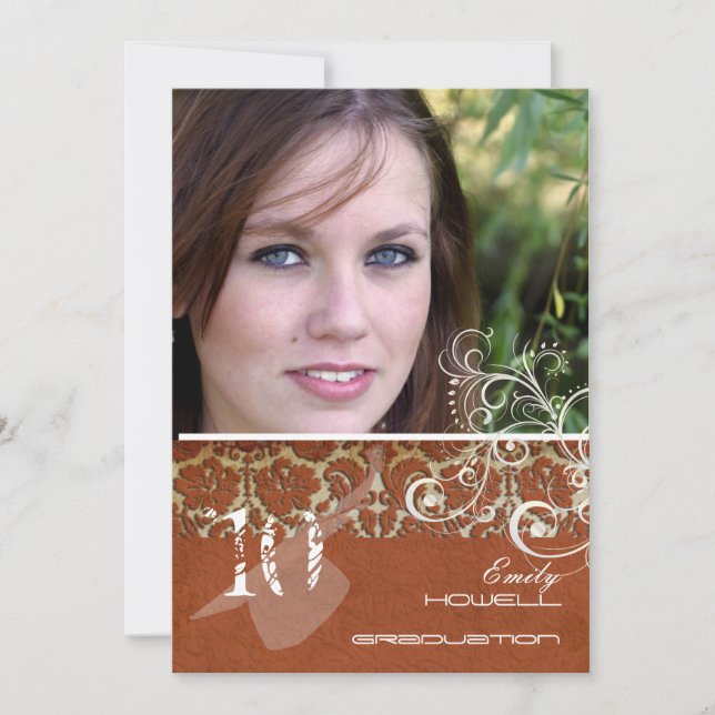 PixDezines Desiree Damask+Swirls Graduation Invitation (Front)