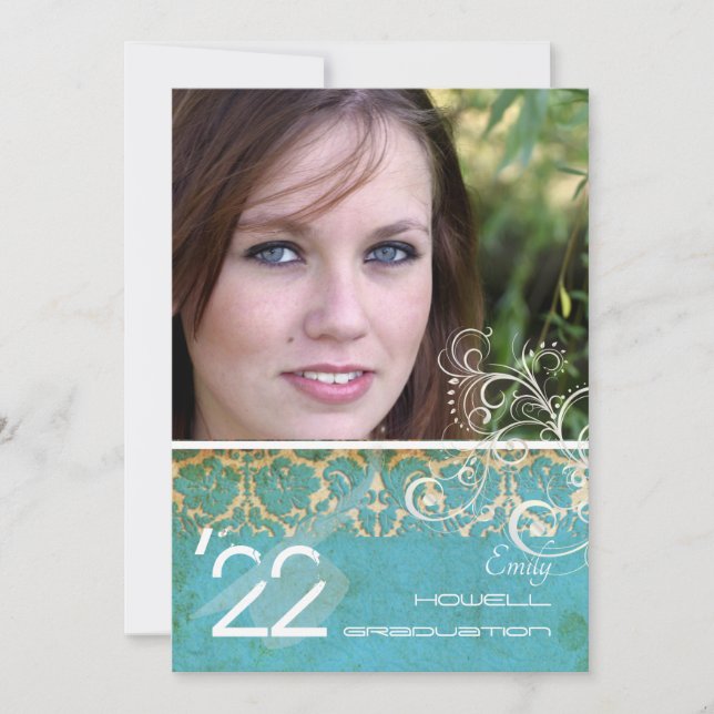 PixDezines Desiree Damask/vintage turquoise Invitation (Front)