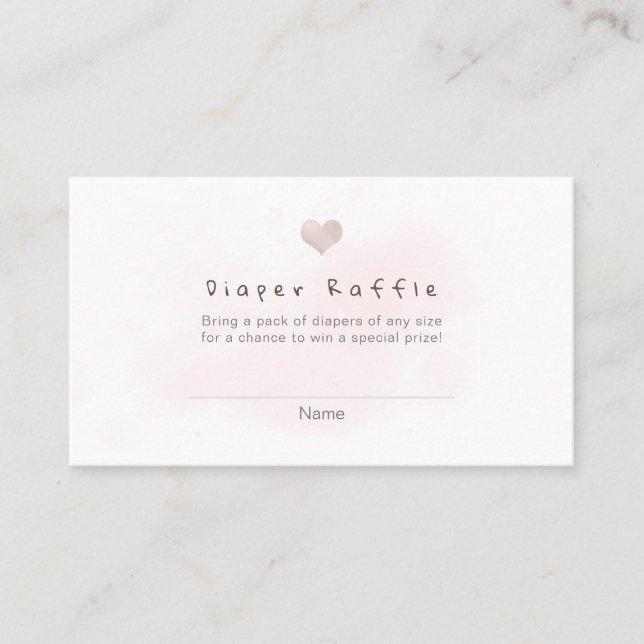 PixDezines Diaper Raffle Watercolor Blush Heart Place Card (Front)