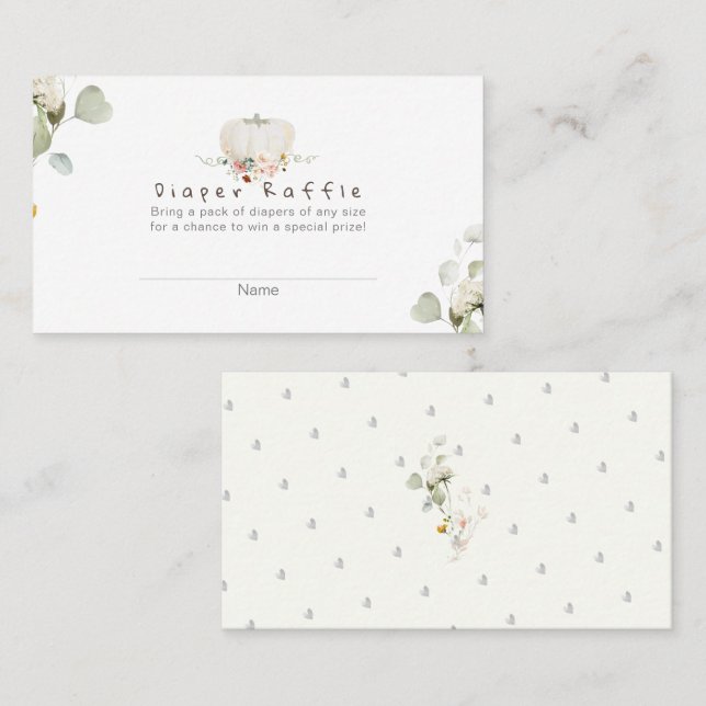 PixDezines Diaper Raffle, Watercolor White Pumpkin Place Card (Front/Back)