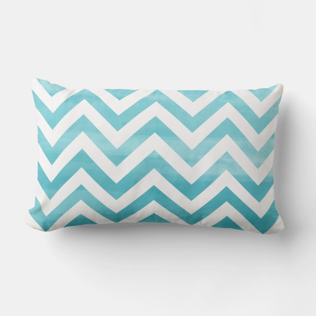 PixDezines digital watercolor chevron/blue Lumbar Cushion (Front)