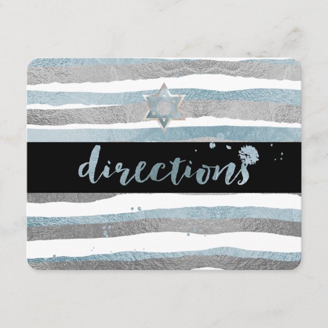PixDezines directions/silver/blue/stripes/mitzvah Enclosure Card (Front)