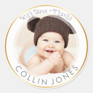 PixDezines DIY Baby Shower Photo Thank You Classic Round Sticker