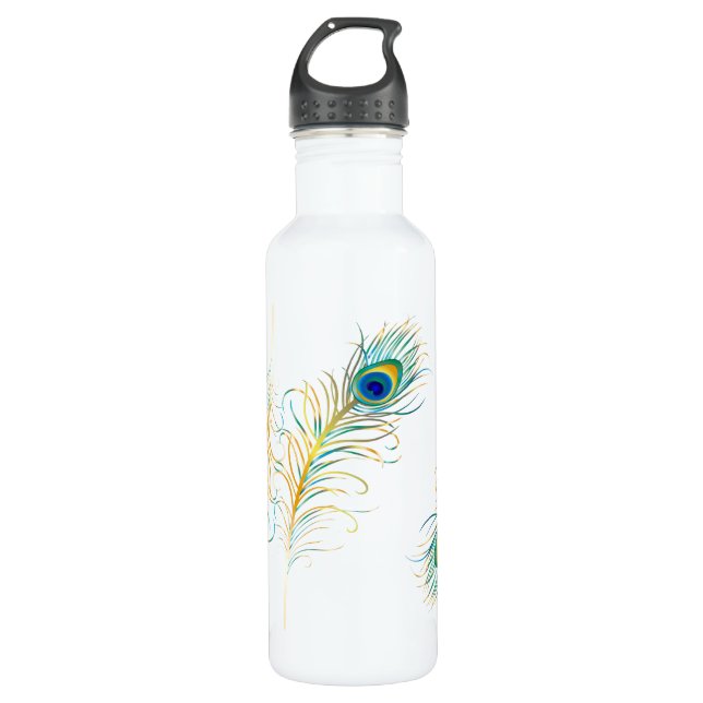 PixDezines diy background colour/peacock plumes 710 Ml Water Bottle (Front)