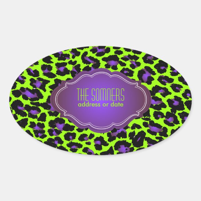 PixDezines DIY background colour/purple cheetah Oval Sticker (Front)