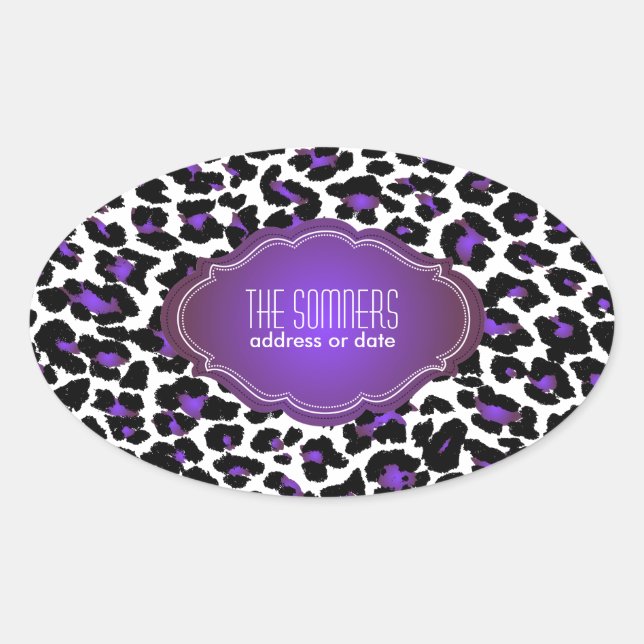 PixDezines DIY background colour/purple cheetah Oval Sticker (Front)