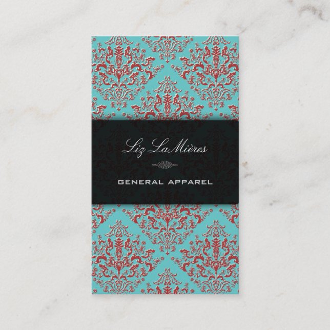 PixDezines diy background, coral Étienne Damask Business Card (Front)