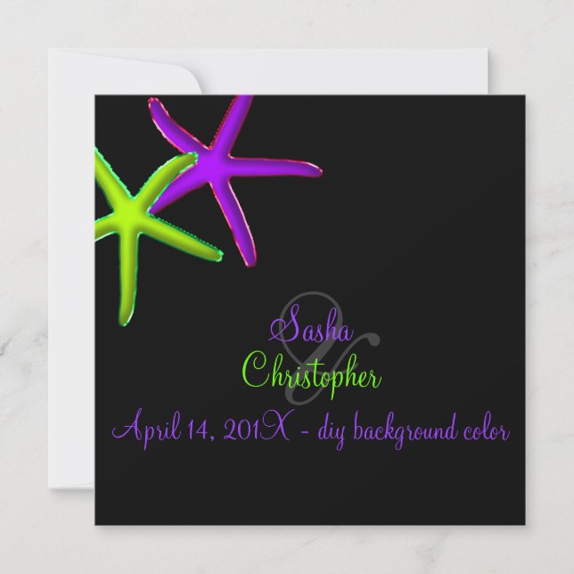 PixDezines diy background/Neon Starfish/Beach Invitation (Front)