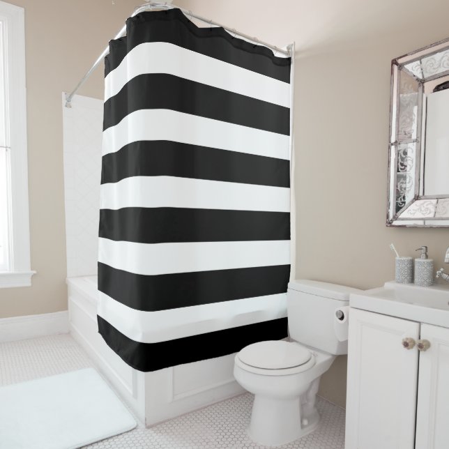 PixDezines DIY colour adjustable black white Shower Curtain (In Situ)