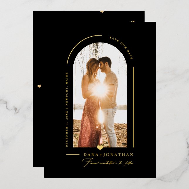 PixDezines DIY colour Black Arch Save Our Date (Front/Back)