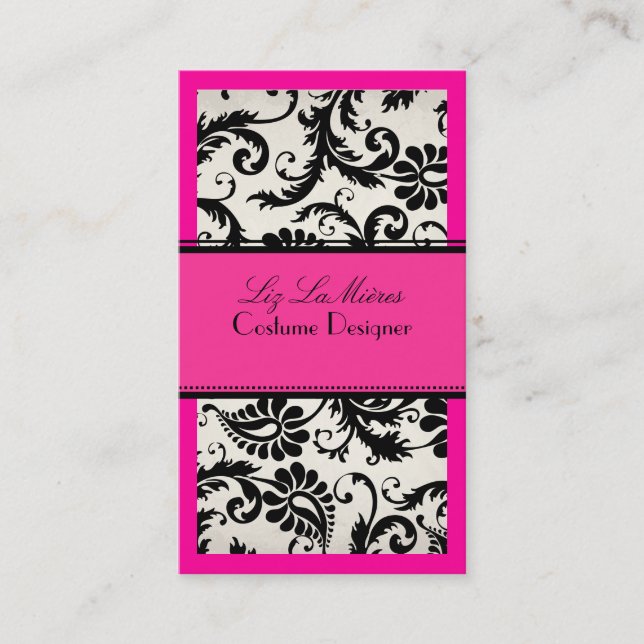 PixDezines DIY colour/black pavo damask Business Card (Front)