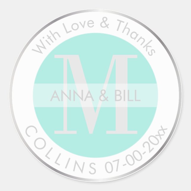 PixDezines DIY Colour/Blue/Silver/Thank You Classic Round Sticker (Front)