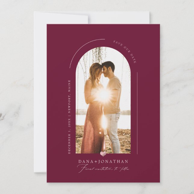 PixDezines DIY colour Burgundy Arch Save Date Invitation (Front)