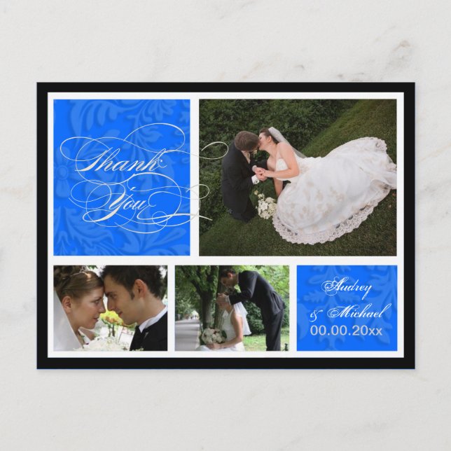 PixDezines DIY colour/Damask Photos Thank you/blue Postcard (Front)