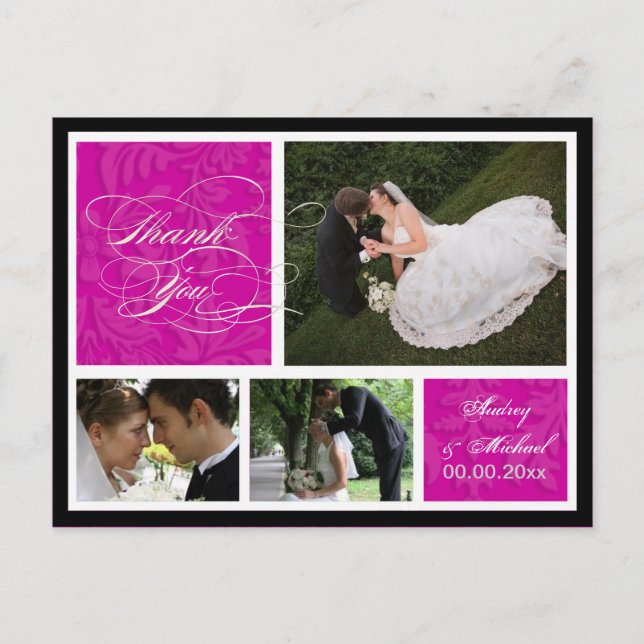 PixDezines DIY Colour/Damask Photos Thank you Postcard (Front)