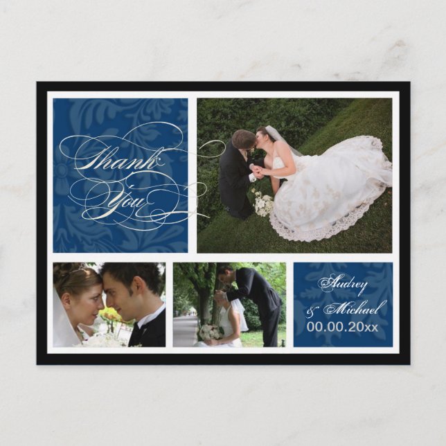 PixDezines DIY Colour/Damask Photos Thank you Postcard (Front)