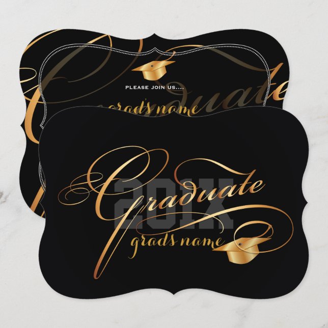 PixDezines  DIY Colour Graduation/Gold Cap Invitation (Front/Back)