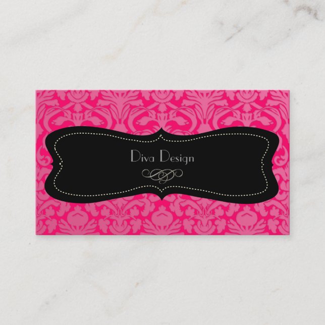 PixDezines DIY colour/hot pink flora damask Business Card (Front)