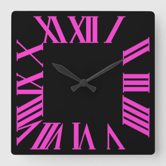 PixDezines DIY colour hot pink Roman numerals Square Wall Clock