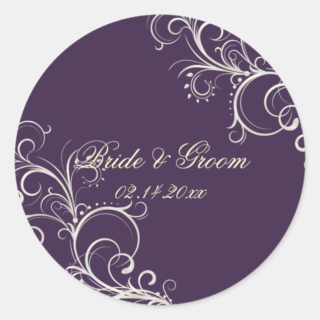 PixDezines DIY colour/Plum pearl swirls wedding Classic Round Sticker (Front)