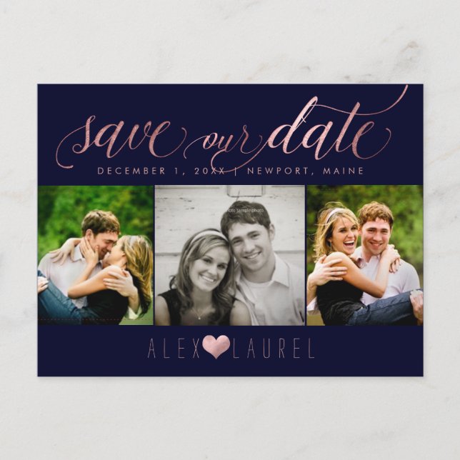 PixDezines DIY colour/Save our Date/Faux Rose Gold Postcard (Front)