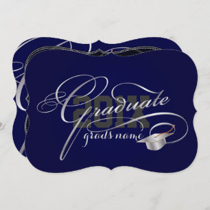 PixDezines DIY colour/Silver Script Graduation Invitation