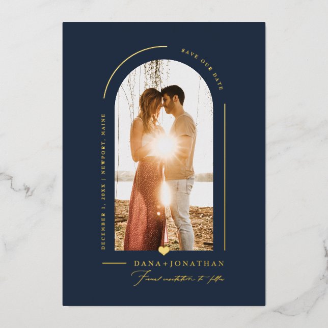 PixDezines DIY colour Slate Blue Arch Save Date (Front)