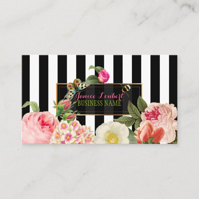 PixDezines DIY colour/stripes primrose/peonies Business Card (Front)
