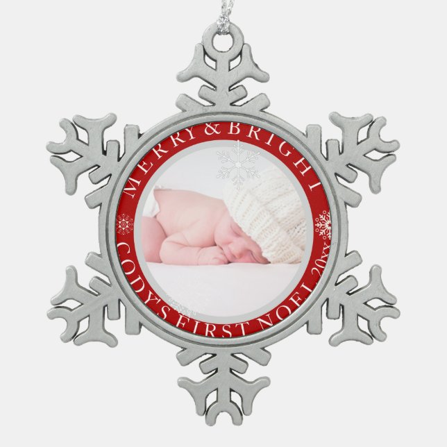 PixDezines DIY Colours Baby's First Christmas Snowflake Pewter Christmas Ornament (Front)