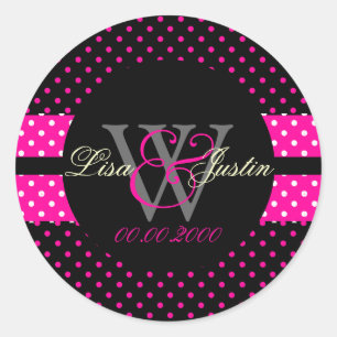 PIxDezines DIY colours, Dots et al./hot pink+black Classic Round Sticker