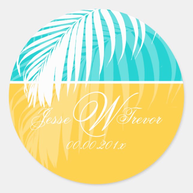 PixDezines DIY colours/White Palm Fronds Classic Round Sticker (Front)