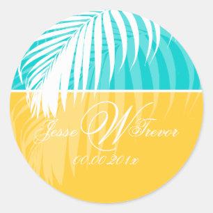 PixDezines DIY colours/White Palm Fronds Classic Round Sticker