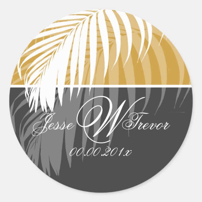 PixDezines DIY colours/White Palm Fronds Classic Round Sticker (Front)