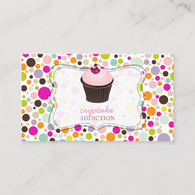 PixDezines diy cupcake+rainbow polka dots Business Card (Front)