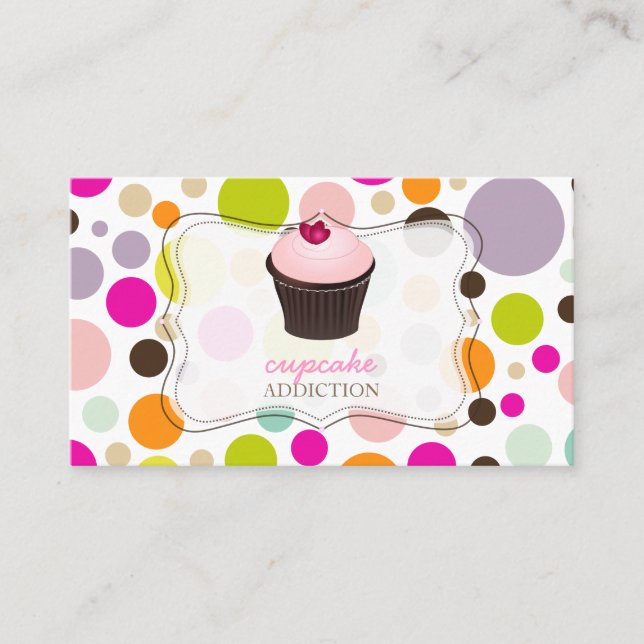 PixDezines diy cupcake+rainbow polka dots Business Card (Front)
