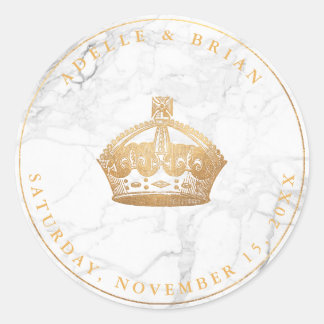 PixDezines DIY Faux Gold Crown + Marble Classic Round Sticker