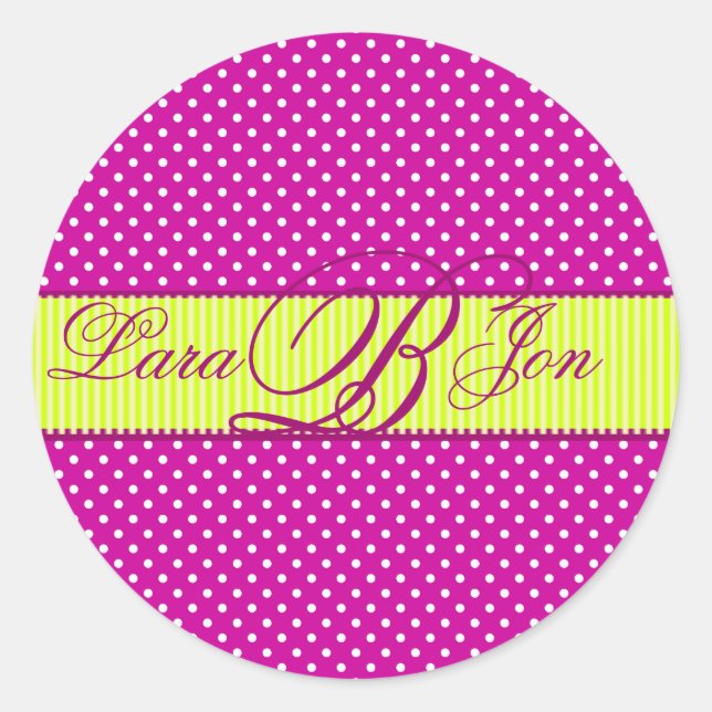 PixDezines DIY Polkadots/lime green+fuschia Classic Round Sticker (Front)