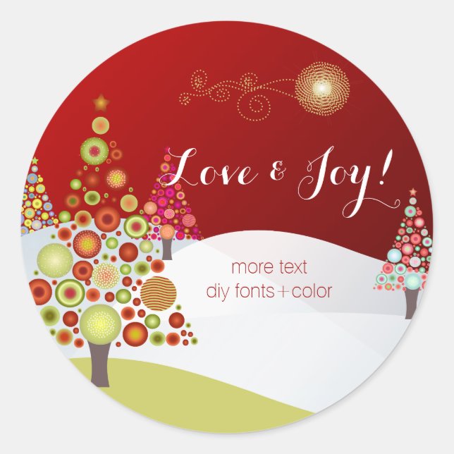 PixDezines DIY retro christmas trees Classic Round Sticker (Front)