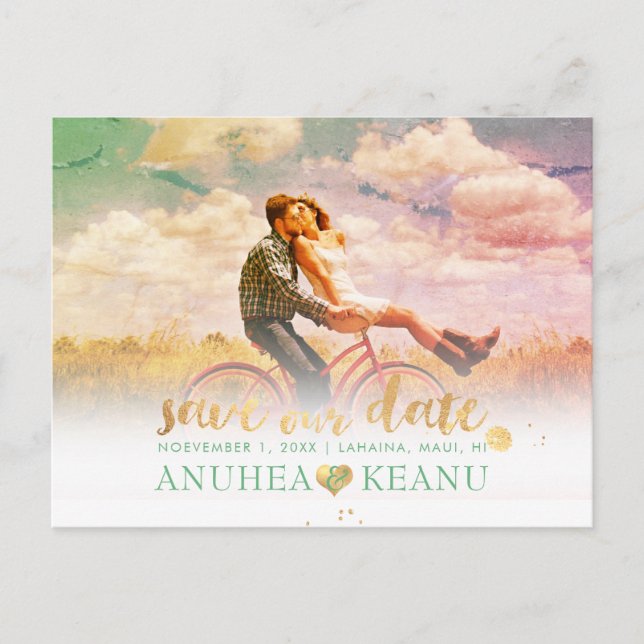 PixDezines DIY Save the Date | FAUX GOLD SCRIPT Announcement Postcard (Front)