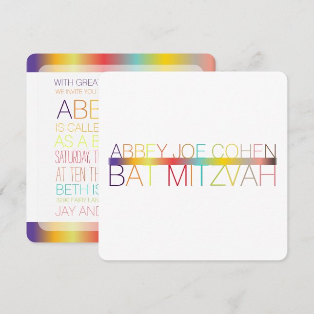 PixDezines DIYcolors/typography/bat mitzvah Invitation (Front/Back)