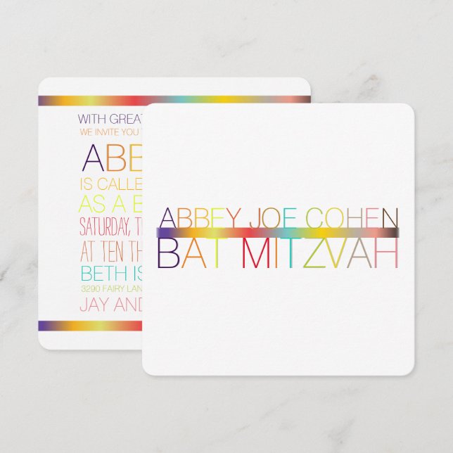 PixDezines DIYcolors/typography/bat mitzvah Invitation (Front/Back)