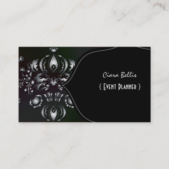 PixDezines Dolcè Damask/Faux Silver Business Card (Front)
