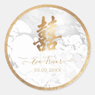 PixDezines double happiness marble faux gold Classic Round Sticker