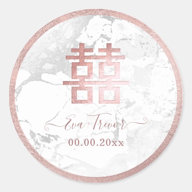 PixDezines double happiness marble rose gold Classic Round Sticker (Front)
