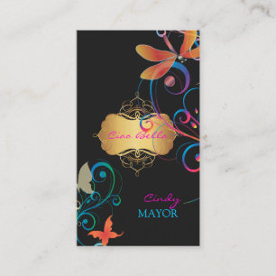 PixDezines Dragonflies Butterflies Rainbow Swirls Business Card