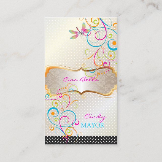 PixDezines Dragonflies Rainbow Swirls Business Card (Front)