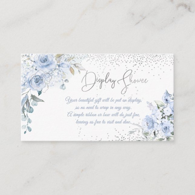 PixDezines Dusty Blue Roses Display Shower Enclosure Card (Front)
