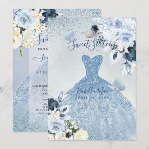 PixDezines Dusty Blue Roses Sweet Sixteen Invitation
