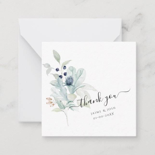 PixDezines Dusty Blue Watercolor Cotton Buds Card (Front)